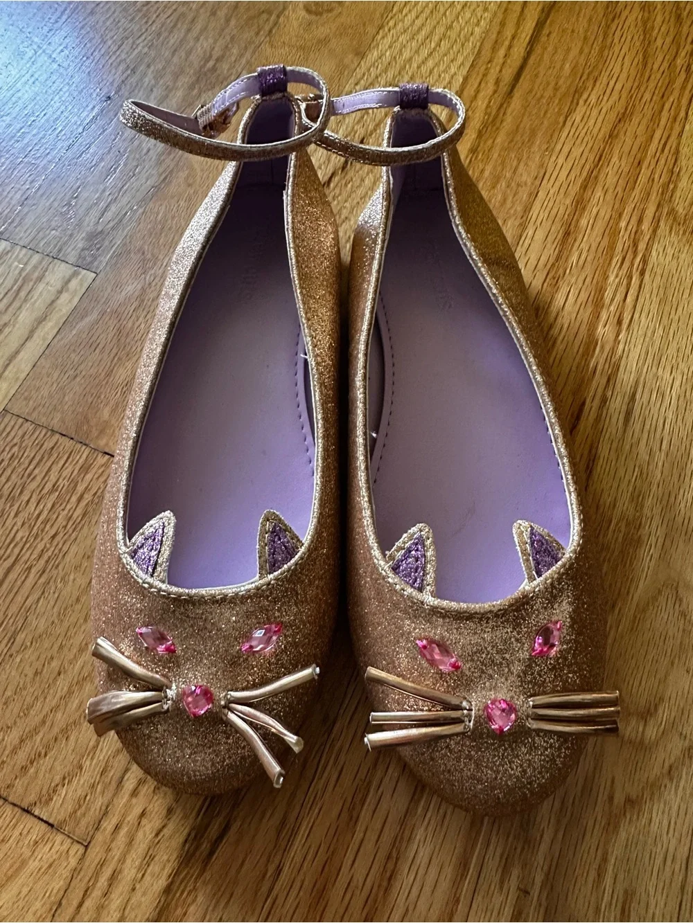 Crewcuts Gold Glitter Cat Ballet Flats with Ankle Strap